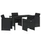 Preview: 5-teiliges Garten-Esstischset mit Kissen Schwarz Poly-Rattan, Gartentisch Schwarz 140x80x73 cm Temperiertes Glas