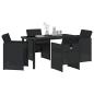 Preview: 5-teiliges Garten-Esstischset mit Kissen Schwarz Poly-Rattan, Gartentisch Schwarz 140x80x73 cm Temperiertes Glas
