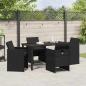 Preview: 5-teiliges Garten-Esstischset mit Kissen Schwarz Poly-Rattan, Gartentisch Schwarz 140x80x73 cm Temperiertes Glas