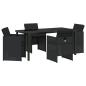 Preview: 5-teiliges Garten Essmöbel Set mit Kissen Schwarz Poly Rattan, Gartentisch Schwarz 160x80x73 cm Sicherheitsglas