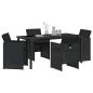 Preview: 5-teiliges Garten Essmöbel Set mit Kissen Schwarz Poly Rattan, Gartentisch Schwarz 160x80x73 cm Sicherheitsglas