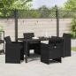 Preview: 5-teiliges Garten Essmöbel Set mit Kissen Schwarz Poly Rattan, Gartentisch Schwarz 160x80x73 cm Sicherheitsglas