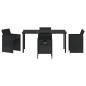 Preview: 5-teiliges Garten Essmöbel Set mit Kissen Schwarz Poly Rattan, Gartentisch Schwarz 160x80x73 cm Sicherheitsglas