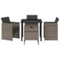 Preview: 5-teiliges Garten-Esszimmer Set mit Kissen Grau Poly Rattan, Gartentisch Schwarz 80x80x73 cm Tempered Glass