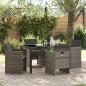 Preview: ARDEBO.de - 5-teiliges Garten Esstisch Set mit Kissen Grau Poly Rattan, Gartentisch Schwarz 140x80x73 cm Sicherheitsglas