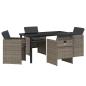Preview: 5-teiliges Garten Esstisch Set mit Kissen Grau Poly Rattan, Gartentisch Schwarz 140x80x73 cm Sicherheitsglas