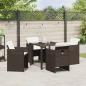 Preview: 5-teiliges Garten Essset mit Kissen Braun Poly Rattan, Gartentisch Schwarz 80x80x73 cm Sicherheitsglas