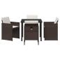 Preview: 5-teiliges Garten Essset mit Kissen Braun Poly Rattan, Gartentisch Schwarz 80x80x73 cm Sicherheitsglas