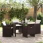 Preview: ARDEBO.de - 5-teiliges Garten Essset mit Kissen, brauner Poly-Rattan, Gartentisch schwarz 140x80x73 cm mit gehärtetem Glas