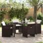 Preview: ARDEBO.de - 5-teiliges Garten Essset mit Kissen Braunes Poly Rattan, Gartentisch Schwarz 160x80x73 cm Gehärtetes Glas