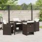 Preview: 5-teiliges Garten Essset mit Kissen Braunes Poly Rattan, Gartentisch Schwarz 160x80x73 cm Gehärtetes Glas