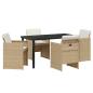 Preview: 5-teiliges Garten-Esszimmer-Set mit Kissen Beige Poly Rattan, Gartentisch Schwarz 140x80x73 cm Sicherheitsglas