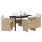 Preview: 5-teiliges Garten-Esszimmer-Set mit Kissen Beige Poly Rattan, Gartentisch Schwarz 140x80x73 cm Sicherheitsglas