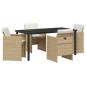 Preview: 5-teiliges Garten-Esszimmer-Set mit Kissen Beige Poly Rattan, Gartentisch Schwarz 160x80x73 cm Sicherheitsglas