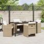 Preview: 5-teiliges Garten-Esszimmer-Set mit Kissen Beige Poly Rattan, Gartentisch Schwarz 160x80x73 cm Sicherheitsglas