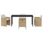 Preview: 5-teiliges Garten-Esszimmer-Set mit Kissen Beige Poly Rattan, Gartentisch Schwarz 160x80x73 cm Sicherheitsglas