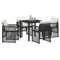 Preview: 5-teiliges Garten-Essset mit Kissen Schwarz Poly Rattan, Gartentisch Schwarz 80x80x73 cm Tempered Glass