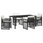 Preview: 5 teiliges Garten Essset mit Kissen Schwarz Poly Rattan, Gartentisch Schwarz 160x80x73 cm Sicherheitsglas