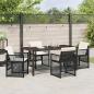 Preview: 5 teiliges Garten Essset mit Kissen Schwarz Poly Rattan, Gartentisch Schwarz 160x80x73 cm Sicherheitsglas