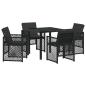 Preview: 5-teiliges Garten-Essgruppe mit Kissen Schwarz Poly Rattan, Gartentisch Schwarz 80x80x73 cm Sicherheitsglas