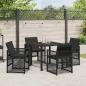 Preview: 5-teiliges Garten-Essgruppe mit Kissen Schwarz Poly Rattan, Gartentisch Schwarz 80x80x73 cm Sicherheitsglas