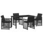 Preview: 5-teiliges Garten Esszimmer Set mit Kissen Schwarz Poly Rattan, Gartentisch Schwarz 140x80x73 cm Gehärtetes Glas