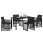 Preview: 5-teiliges Garten Esszimmer Set mit Kissen Schwarz Poly Rattan, Gartentisch Schwarz 140x80x73 cm Gehärtetes Glas
