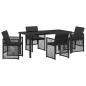 Preview: 5-teiliges Garten Essset mit Kissen Schwarz Poly Rattan, Gartentisch Schwarz 160x80x73 cm Sicherheitsglas