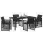 Preview: 5-teiliges Garten Essset mit Kissen Schwarz Poly Rattan, Gartentisch Schwarz 160x80x73 cm Sicherheitsglas