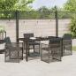 Preview: 5-teiliges Garten Essset mit Kissen Grau Poly Rattan, Gartentisch Schwarz 160x80x73 cm Tempered Glass
