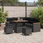 Preview: ARDEBO.de - 8-teiliges Garten Sofa Set mit Kissen Schwarz Poly Rattan Akazie, 3-teiliges Garten Essset mit Kissen Schwarz Poly Rattan Akazie