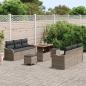 Preview: 9-teiliges Garten Sofa Set mit Kissen Grau Poly Rattan Akazie, 2-Sitzer Garten Sofa mit Stauraum und Kissen Grau Poly Rattan, 3-teiliges Garten Essset mit Kissen Grau Poly Rattan Akazie