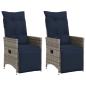Preview: ARDEBO.de - Gartenstühle Verstellbar 2 Stk. mit Kissen Grau Poly Rattan