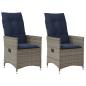 Preview: ARDEBO.de - Gartenstühle Verstellbar 2 Stk. mit Kissen Grau Poly Rattan
