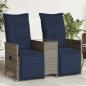 Preview: ARDEBO.de - Gartensofa Verstellbar 2-Sitzer mit Tisch Grau Poly Rattan