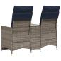 Preview: Gartensofa Verstellbar 2-Sitzer mit Tisch Grau Poly Rattan