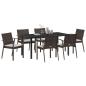 Preview: 7-teiliges Garten-Esszimmer-Set mit Kissen aus braunem Poly-Rattan