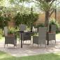 Preview: ARDEBO.de - 5-teiliges Garten-Dining-Set mit Kissen Grau Poly-Rattan