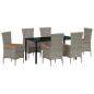 Preview: 7-teiliges Garten Esstisch Set mit Kissen Grau Poly Rattan