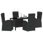 Preview: 5-teiliges Garten-Dining-Set mit Kissen Schwarz Poly-Rattan