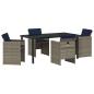 Preview: 5-teiliges Garten Esszimmer Set mit Kissen Grau Poly Rattan