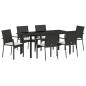 Preview: 7-teiliges Garten-Esszimmer Set mit Kissen, schwarzes Poly-Rattan