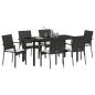 Preview: 7-teiliges Garten-Esszimmer Set mit Kissen, schwarzes Poly-Rattan