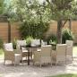Preview: ARDEBO.de - 7-teiliges Garten-Essstuhl-Set mit Kissen Beige Poly-Rattan