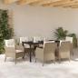 Preview: 7-teiliges Garten-Essstuhl-Set mit Kissen Beige Poly-Rattan