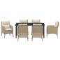 Preview: 7-teiliges Garten-Essstuhl-Set mit Kissen Beige Poly-Rattan