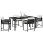 Preview: 5-teiliges Garten-Dining-Set mit Kissen Schwarz Poly Rattan