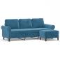 Preview: 3-Sitzer-Sofa mit Hocker Blau 180 cm Samt