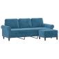 Preview: 3-Sitzer-Sofa mit Hocker Blau 180 cm Samt