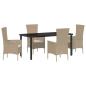 Preview: 5-teiliges Garten-Essbereich-Set mit Kissen Beige Poly-Rattan
